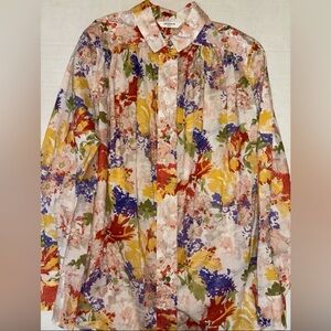 Vintage 80’s 90’s Liz Claiborne Button Up Blouse Shirt Colorful  Floral Size 8